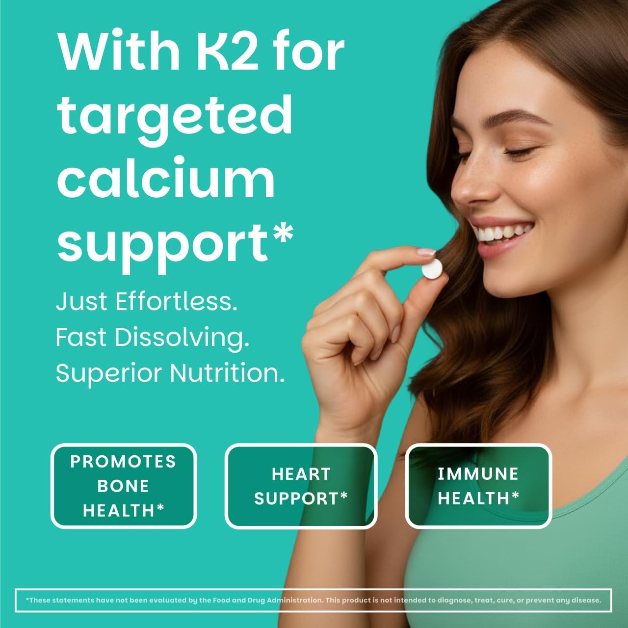 EZ Melts Dissolvable Vegan Vitamin D3 + K2 5,000 IU - Bone & Heart Health Support - Immune Function Support - No Artificial Flavors - Non-GMO - Green Apple - 180 Dissolvable Tablets (180 Servings)