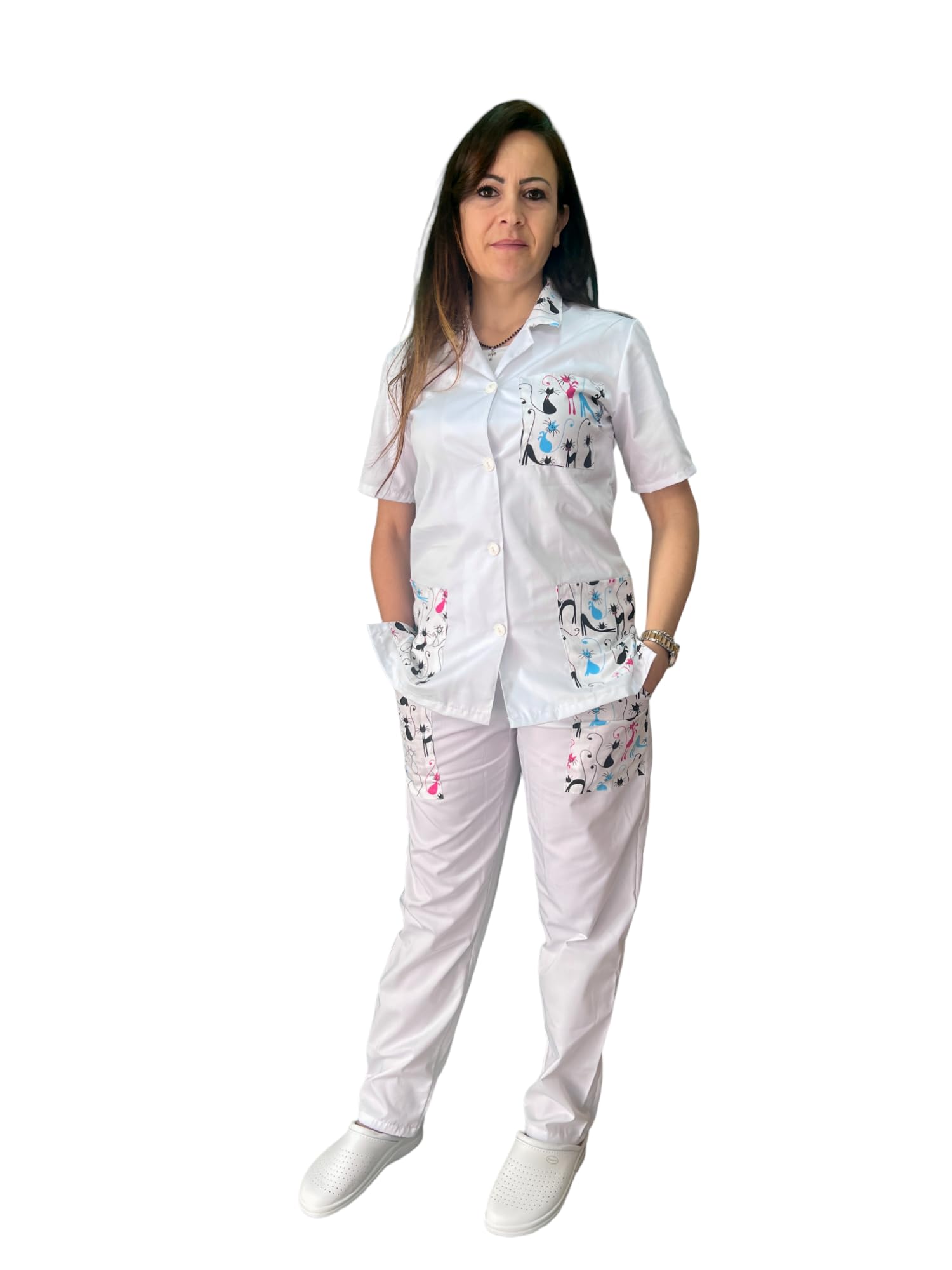 Uniforme completo hospitalario con botones de fantasía para gatos, casaca y pantalón completo sanitario para hombre y mujer para estudiantes enfermeras y OSS