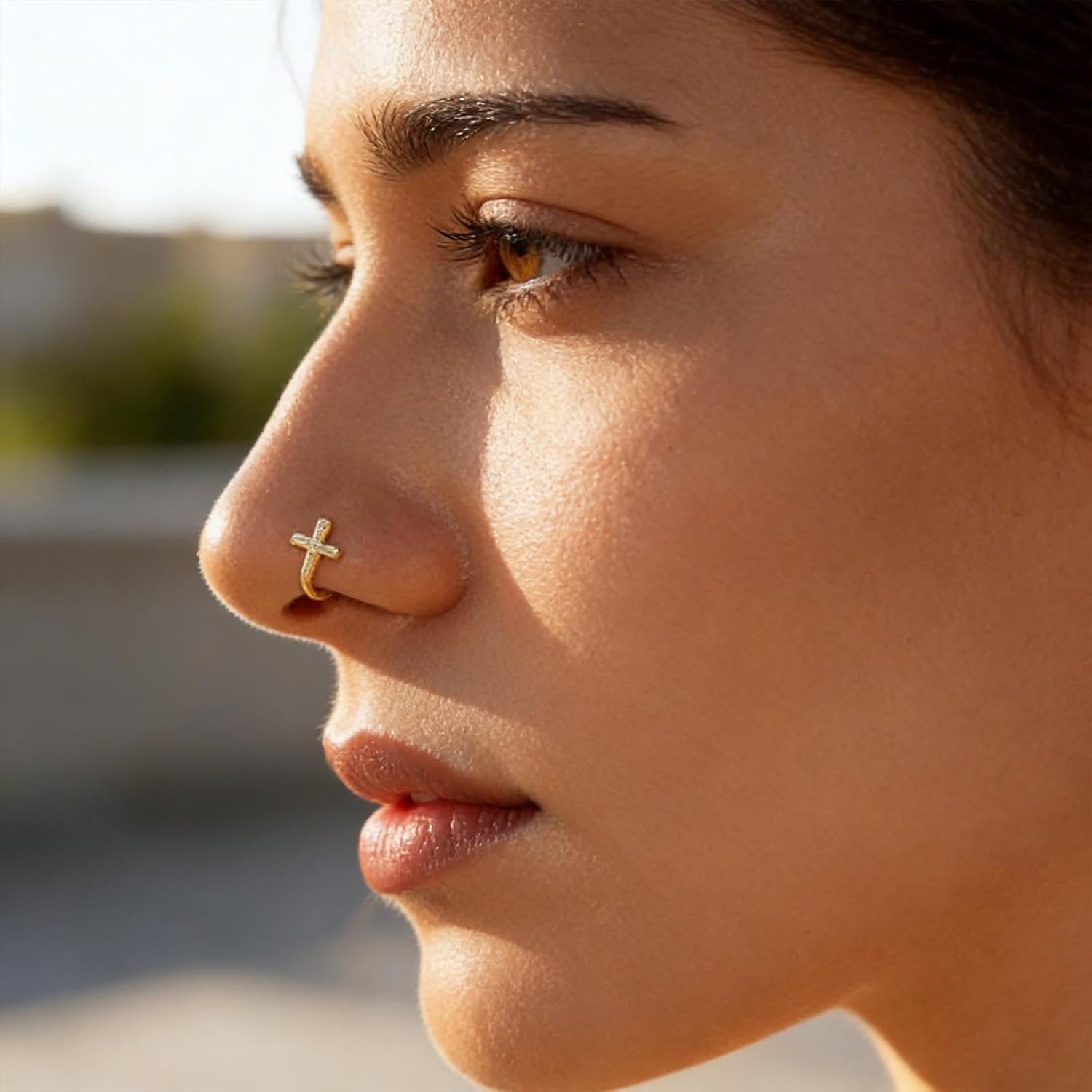 Vintage Crystal Cross Nose Ring Gold Cz Cross Nose Cuff Septum Nose Rings U Shaped Clip On Nose Stud Rhinestone Crucifix Hoop Nose Piercing Jewelry for Women - Image 5