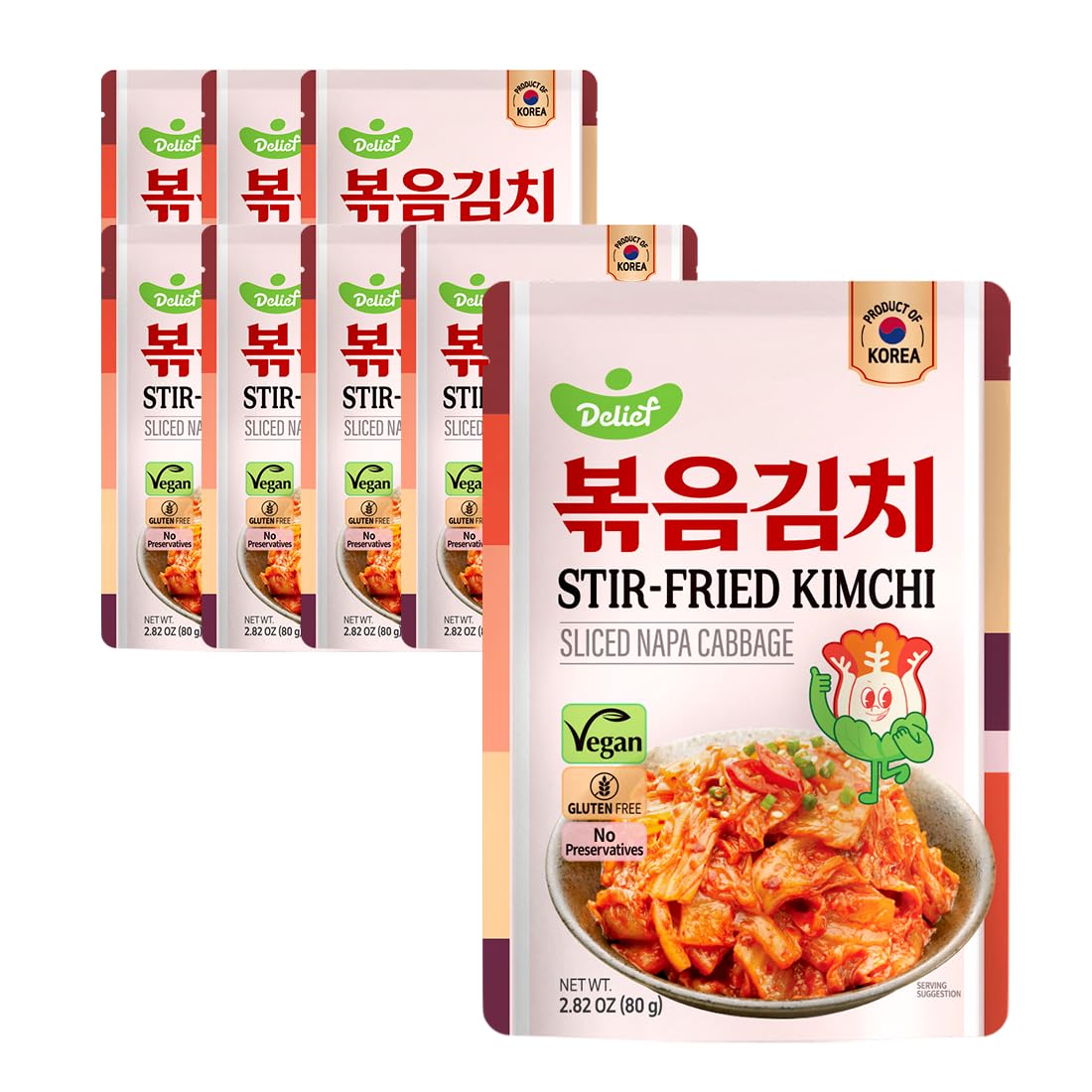 DELIEFStir-Fried Kimchi Pouch 80g Korean Traditional Kimchi, 8 Packs