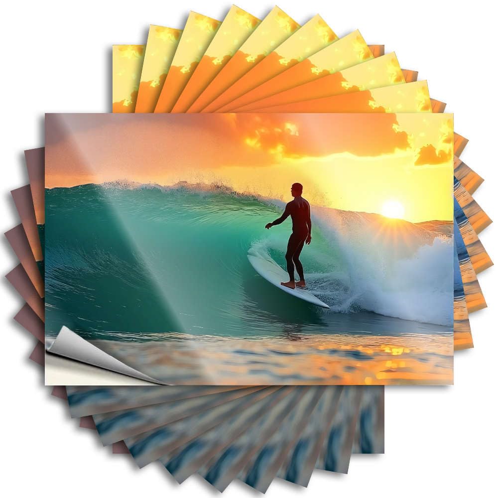 Lettering Sticker Funky Room Decor Peel and Stick - Surfer Riding A Wave At Sunset. Door Southern Waterproof Vinyl for Beer(8X12CM)