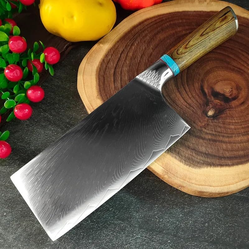 MAYiT Meat Cleaver Knife, 7 Inch Chef Knife 67 Layer Damascus Steel Blade Wood Handle Sharp Cleaver Slicing 10Cr15MoV Cutlery Kitchen Knife Cooking Tools, MAYiT5475