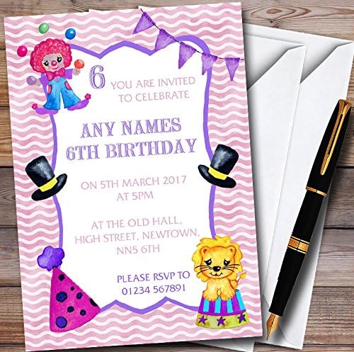 Watercolour Girls Circus Personalized Childrens Birthday Party Invitations
