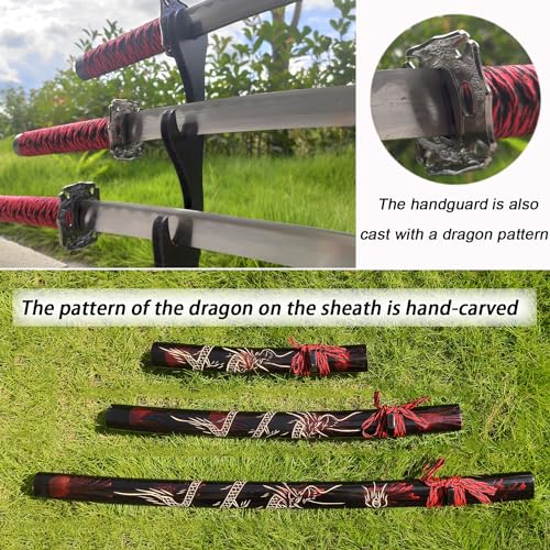 Forgemith 3Pc Set Japanese Samurai Sword With Display Stand,Iaido Katana Engraved With Dragon Pattern On The Scabbard thumb #4