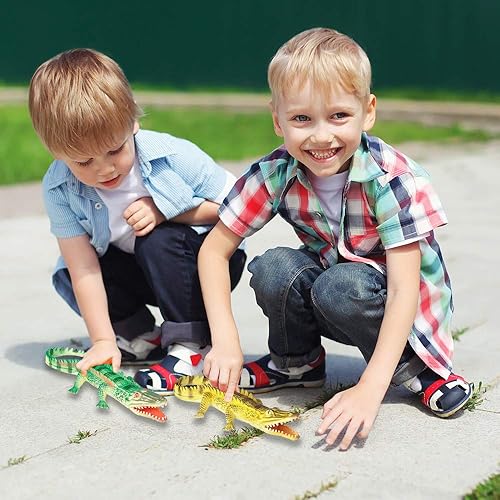 Miniatura 6 de ArtCreativity Juguetes suaves de cocodrilo para niños, juego de 2, figuras de animales de PVC, juguetes de cocodrilo de 14.5 pulgadas de largo para