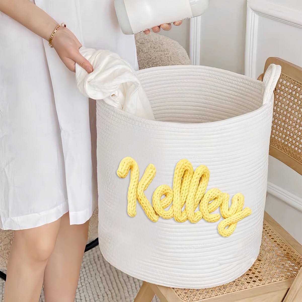 Panier À Linge Personnalisé Avec Nom, Grand Panier En Corde De Coton Tissé Pour Chambre À Coucher, Comme Poubelle À Vêtements Sales Et Organisateur De Rangement Polyvalent Pour Jouets(Brown,L)