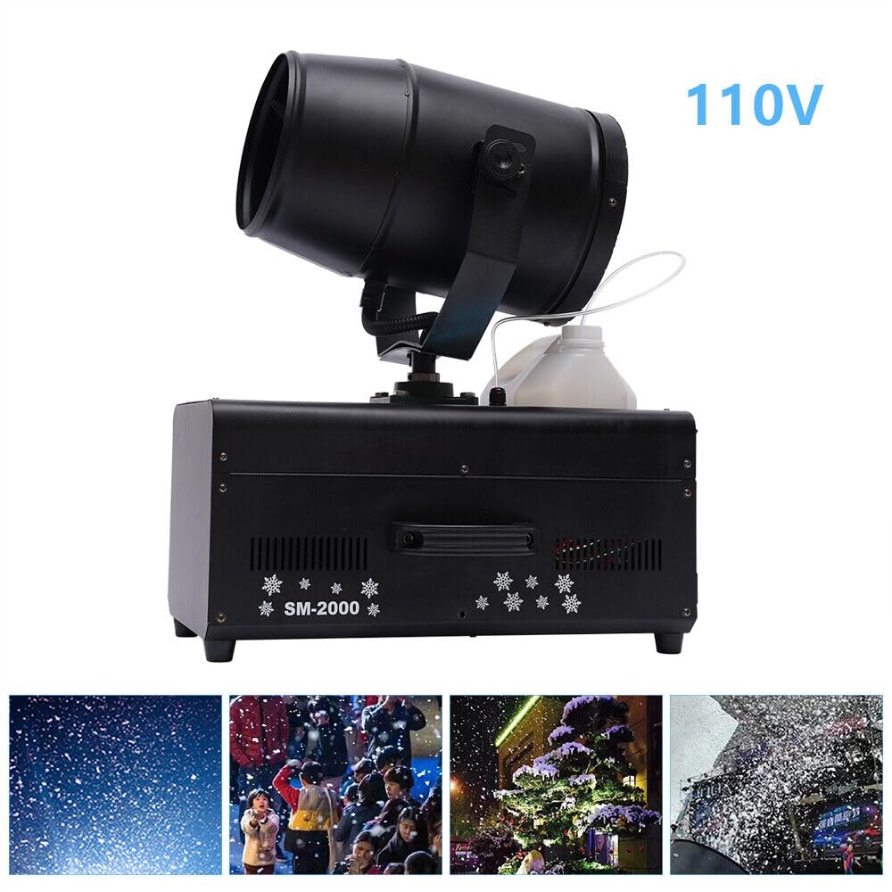 HinLIaDa Snow Machine, 2000W 110V Manual Remote Control Snowflake Spraying Machine Stage Fake Snow Blowing Device Shaking Head Jet Foam Machine Large Angle Turning Head for Parties, Stage, Wedding
