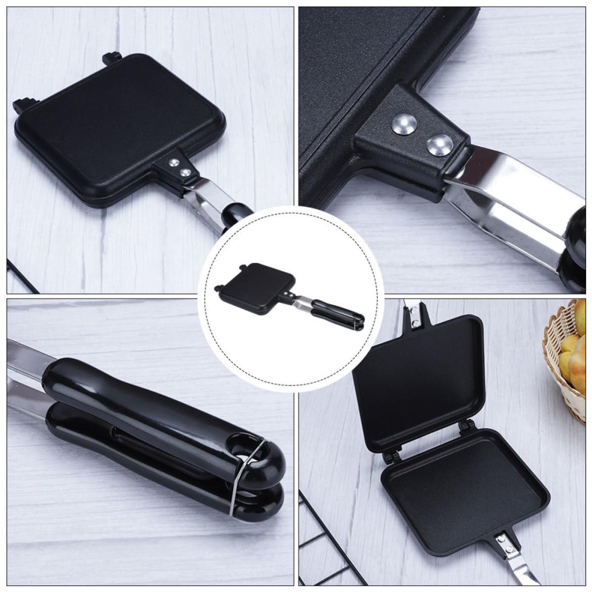 POPETPOP Molde para Hornear Sándwiches de Doble Cara Placa Antiadherente de Aleación de Aluminio, Utensilio de Cocina Fácil de Usar para Tostar Pan y Preparar Desayunos