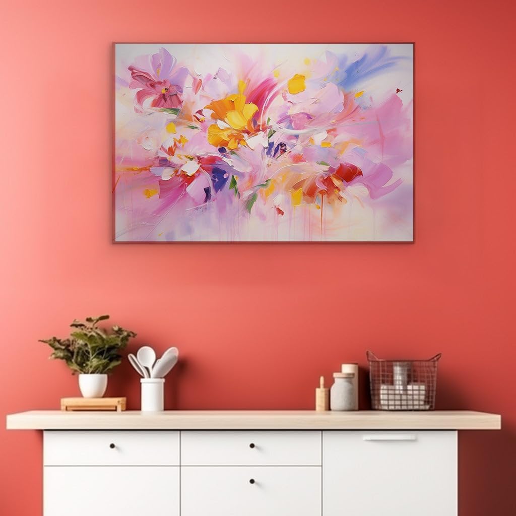 Canvas for Living room. Burst of Bloom Abstract Brilliance � A Vivid Dance of Colors in Floral Art, 27 x 18 inch Canvas Wall Art - Contemporary Masterpieces - Modern Home Decor - 91x61 cm (36x24 inch)