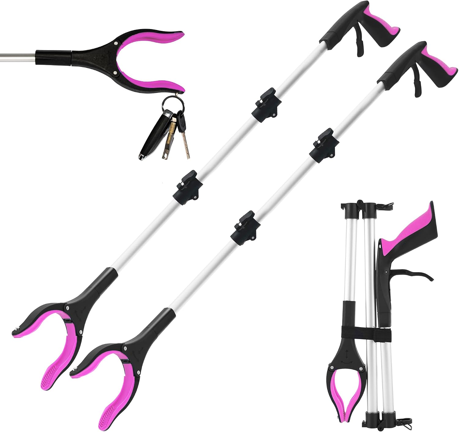 Grabber Reacher Tool for Seniors,43" Foldable Reacher Grabbers Pickup Stick with Anti-Slip 360° Rotating Jaw，with Magnet for Disabled, After Surgery Recovery (Blue, 43inch 2pack)