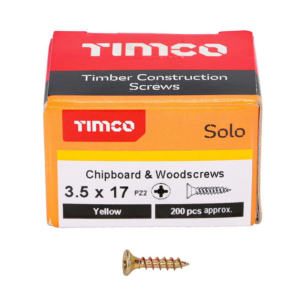 Timco Yellow 3.5Mm X 17Mm Pozidriv Double Countersunk Zyp Solo Chipboard & Wood Screws, 200 Pack