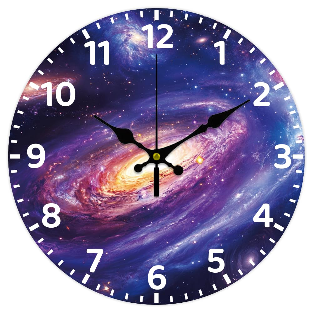 CHGCRAFT 12inch Universe Galaxy en Wall Clock Battery Operated Silent Non Ticking Round Decorative Clock for Office Home Living Room Bedroom Bathroom Kitchen Decor, Galaxy