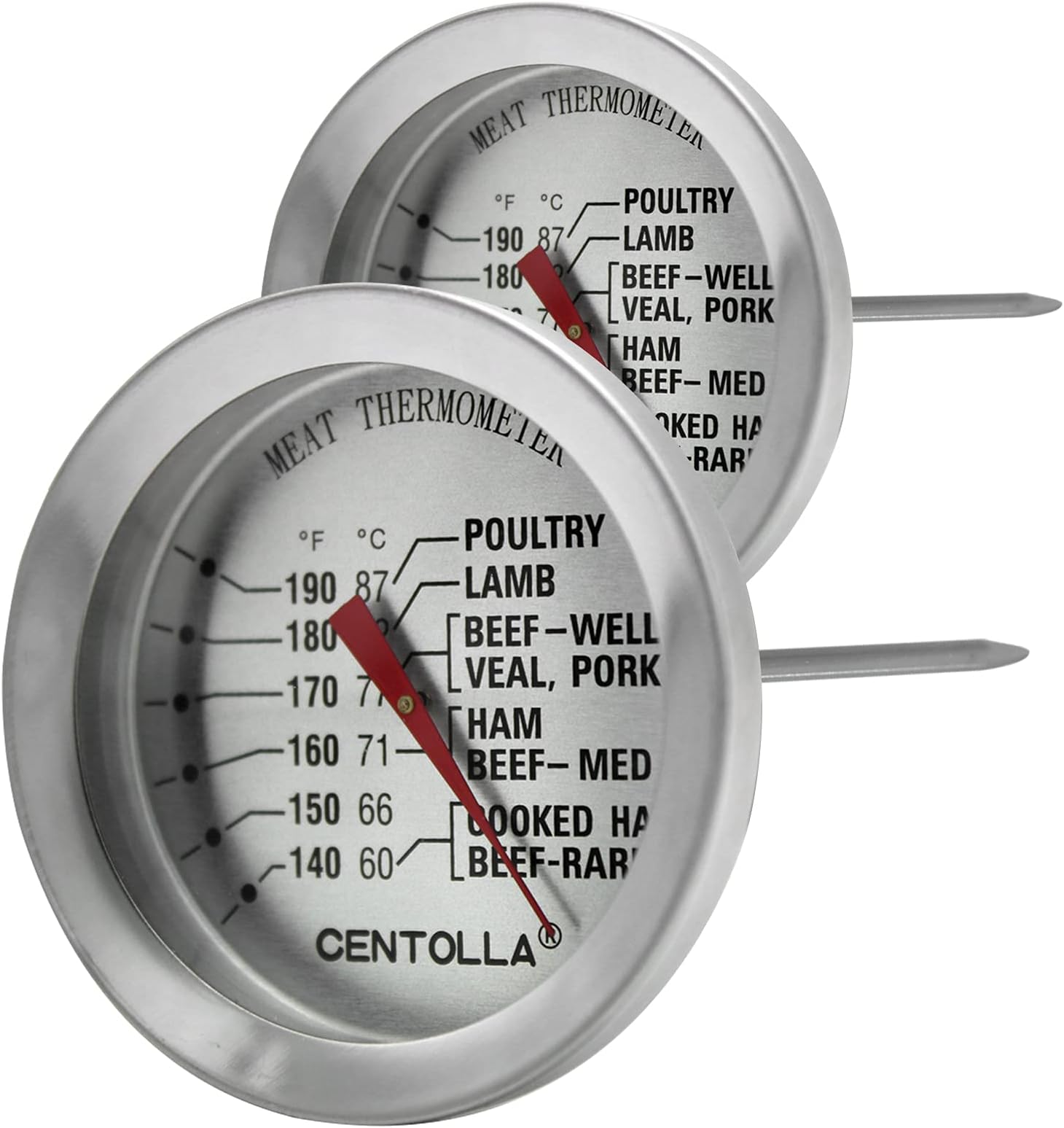 Meat Thermometer Oven Safe, 2 Pieces Dishwasher Safe Meat Thermometers for Cooking and Grilling, 2.12'' Stainless Steel Cooking Thermometer for Meat (No Battery Required)
