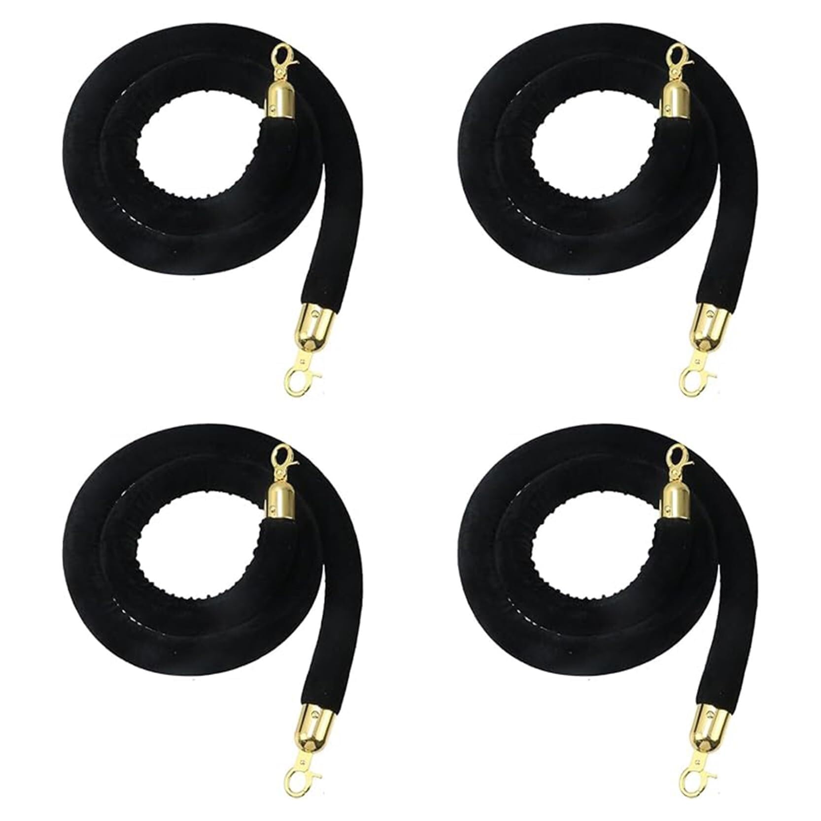Black Velvet Stanchion Rope with Gold Plated Hooks for Crowd Control - Elegant Barrier for Events, Hotels, and Theaters(4 Pcs,4ft/120cm)