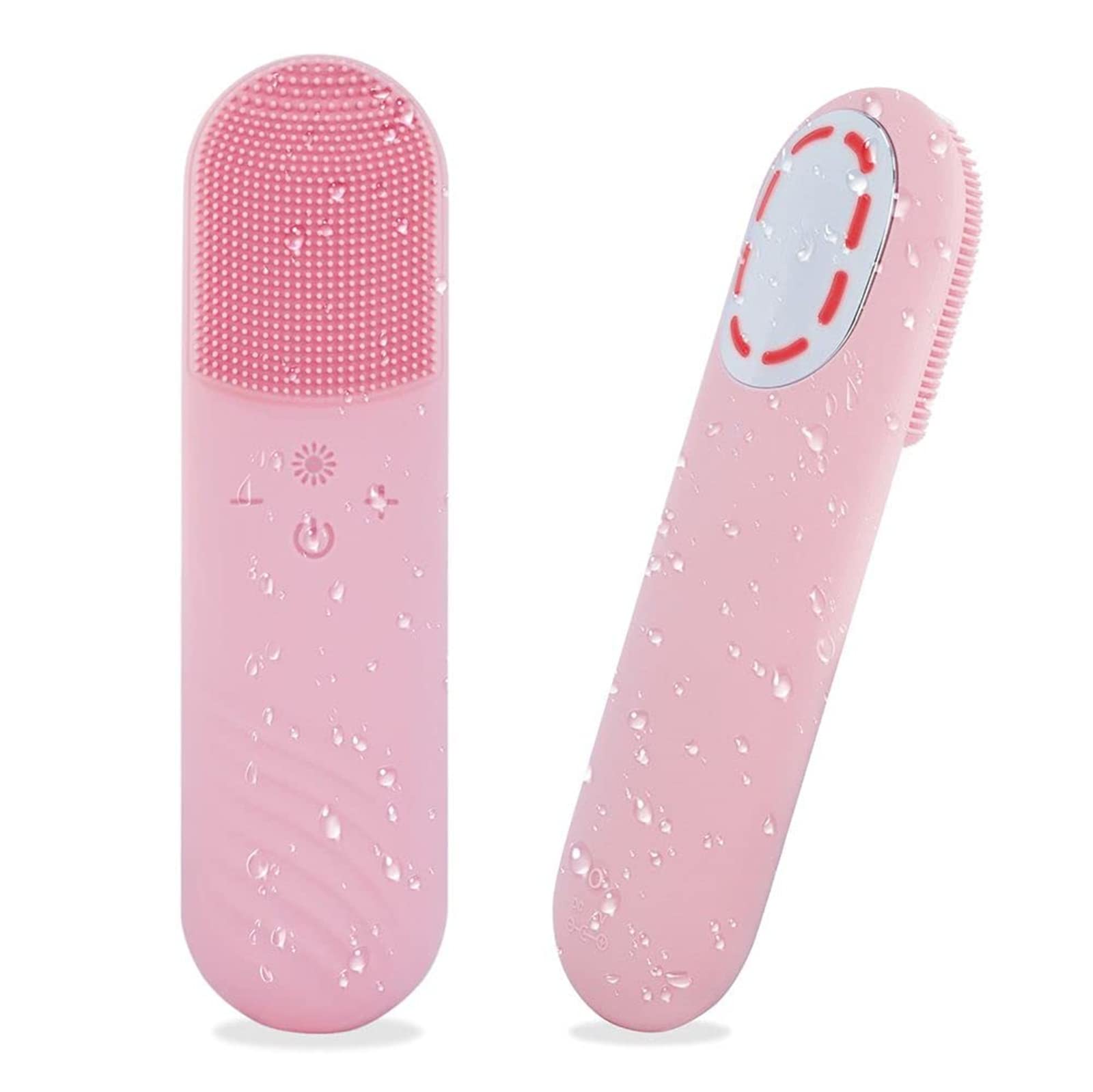 Arabest Sonic Facial Cleansing Brush, Power Face Scrubber with 5 Speed Modes, Waterproof 3 in 1 Anion Import with 45℃ Heating Massage, USB Rechargeable Silicone Face Brush (Pink)