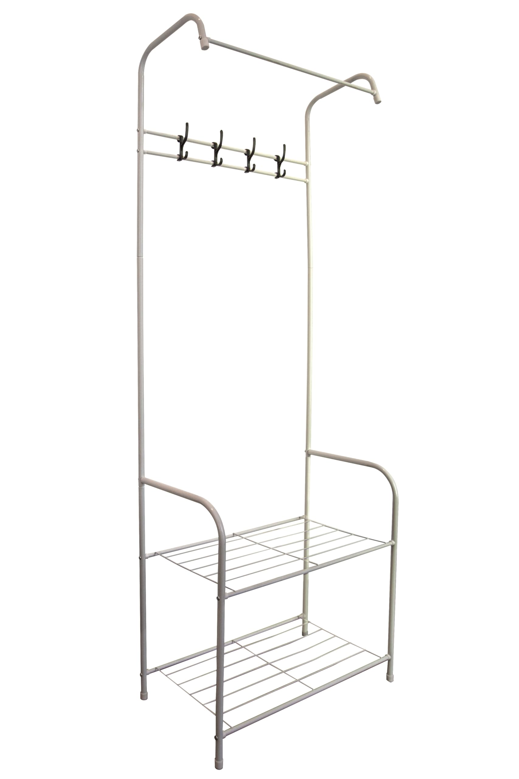 ABB4US | Percheros de Pie Zapatero | Percheros Entrada Recibidor | Toallero de baño | Percheros de Ropa con 4 Ganchos | Dormitorio, Dormitorio infantil o Pasillo | 60x35x163cm | Blanco