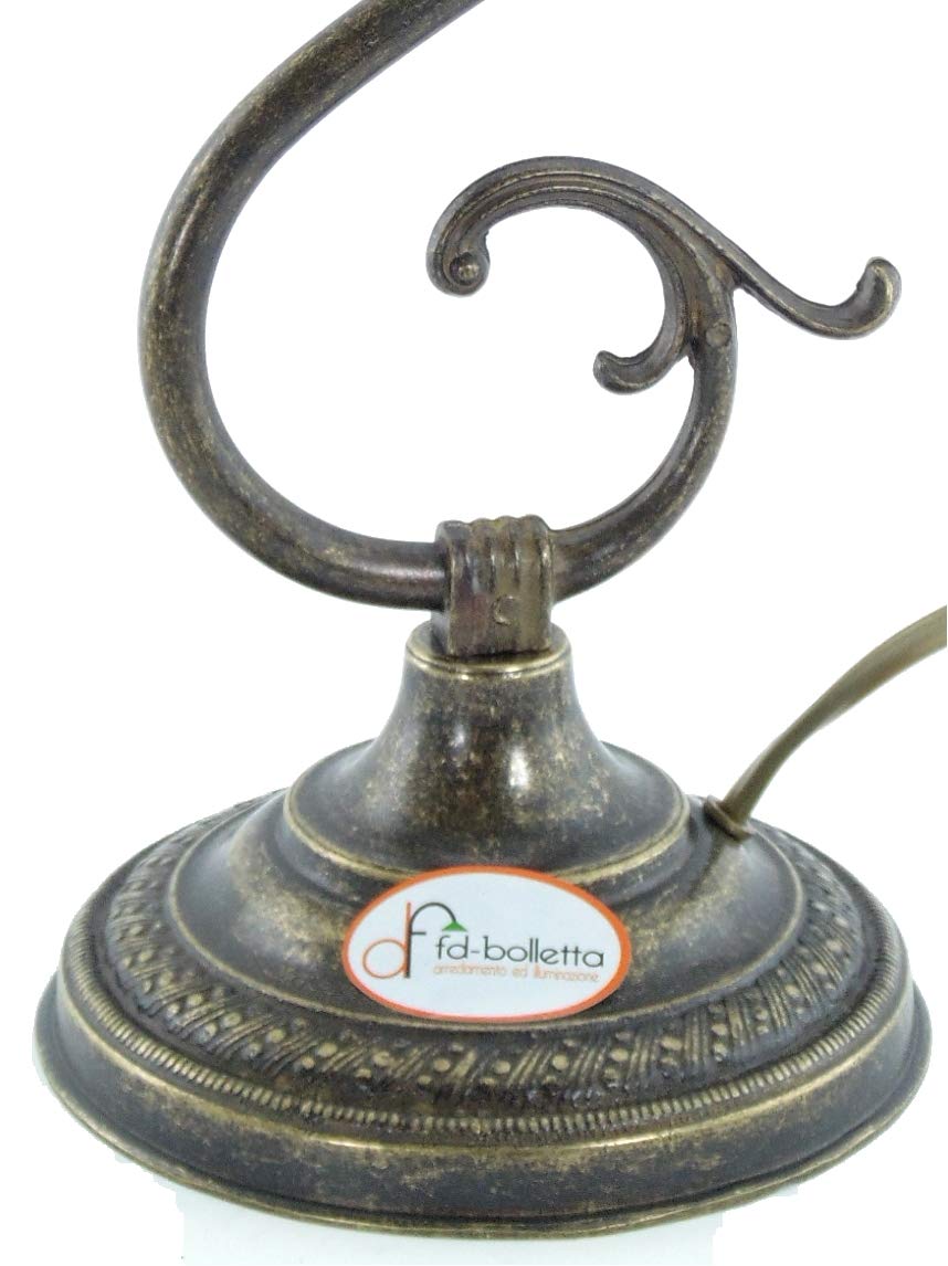 Lampada ottone da comodino,tavolo,scrivania,illuminazione per interni con paralume vetro giallo s31 Misure: H 32cm, Ø paralume 11cm, Ø base 13cm