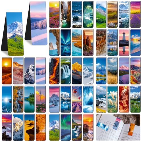 96Pack Magnetic Bookmarks Bulk Book Marks for Reading Women Men Adults Book Lovers Gifts Cute Bookmarks Magnet Bookmark Clips Magnetic Page Markers Pretty Funny BookMarker (Scenery)