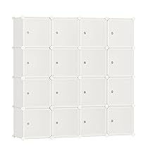 SONGMICS Armadio a 16 Cubi, Portaoggetti Organizzatore, Armadietto Mobiletto con Ante, per Abiti Scarpe Libri, Facile da Assemblare, Bianco Crema LPC443W01