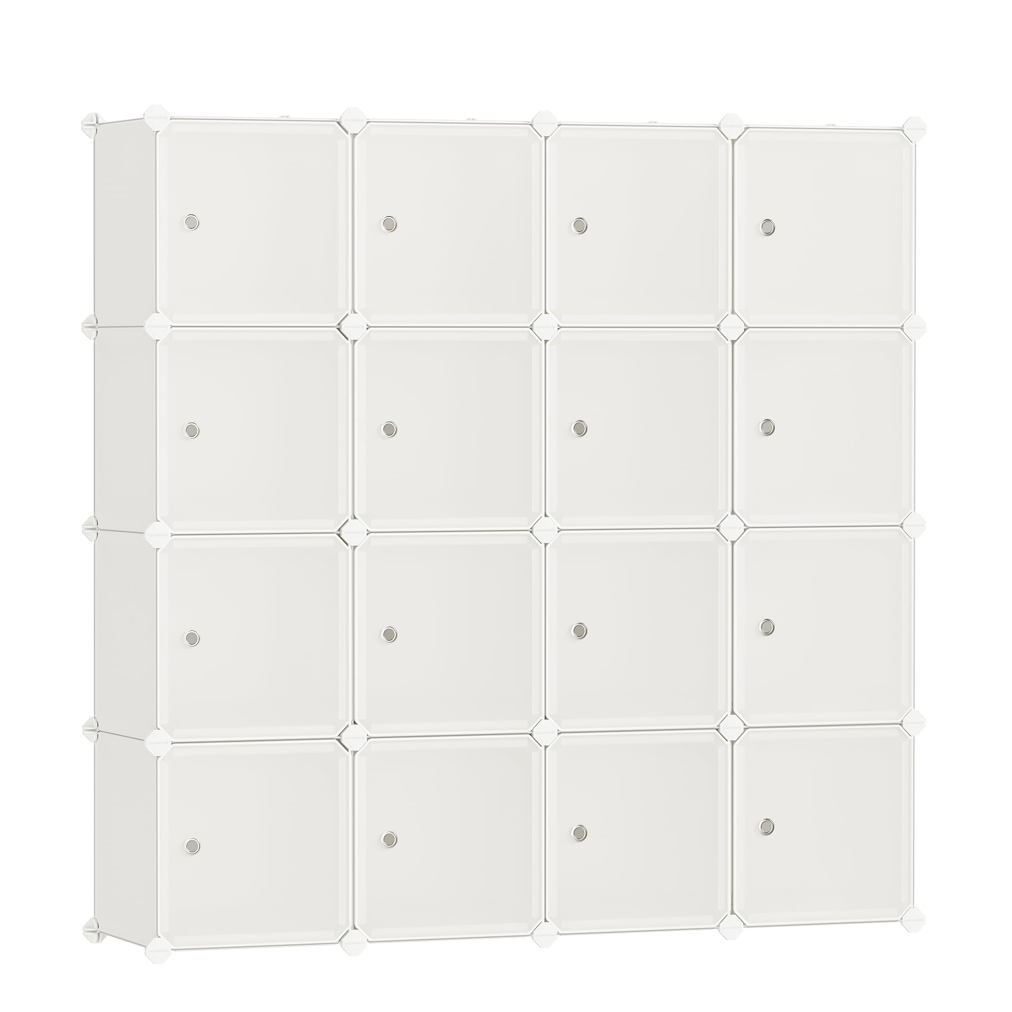 SONGMICS 16-Cube Storage Unit, Shoe Rack, Stackable Cubes, Plastic Closet Cabinet, Wardrobe, with Doors, for Bedroom, Office, Easy to Assemble, Cream White LPC443W01-image-29