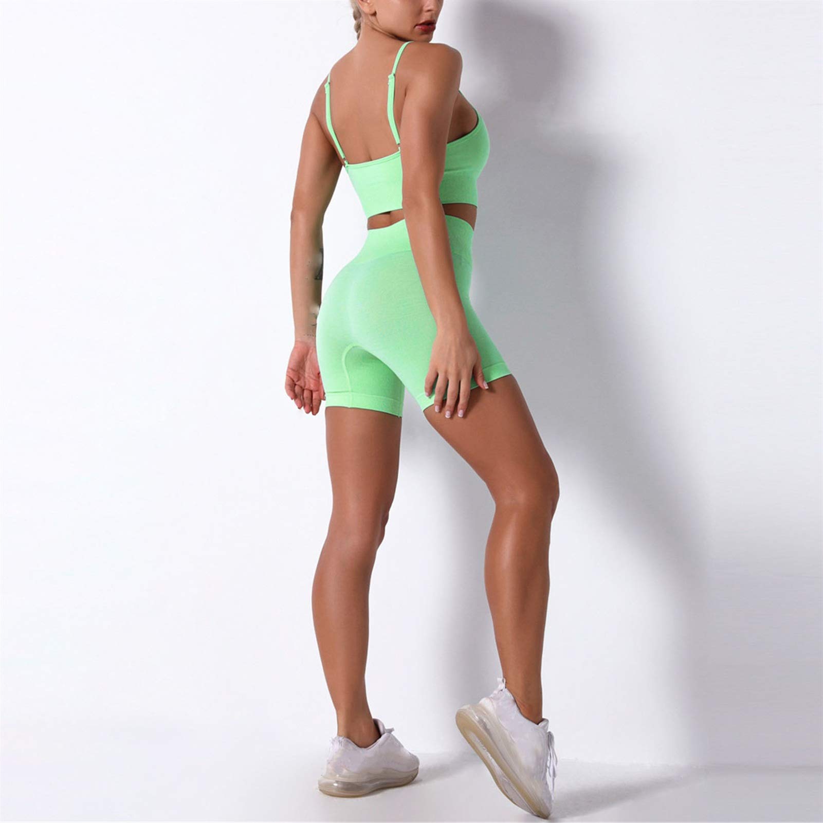 Damski dres sportowy do jogi, dres treningowy, damski zestaw treningowy, 2 sztuki, wysoka talia, cienkie spodenki do jogi, legginsy, seksowne spaghetti, biustonosz sportowy, strój do joggingu, fitnessu