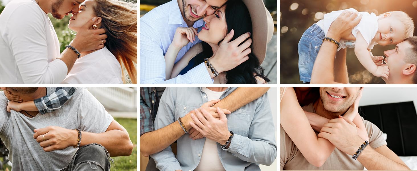 WZGWDC Herren-Armband mit Tigerauge-Obsidian-Hämatit-Kristall, Angstschutz für Männer, Schmuck, spirituelle Geschenke für Männer, Ihn, Valentinstag, Geburtstag