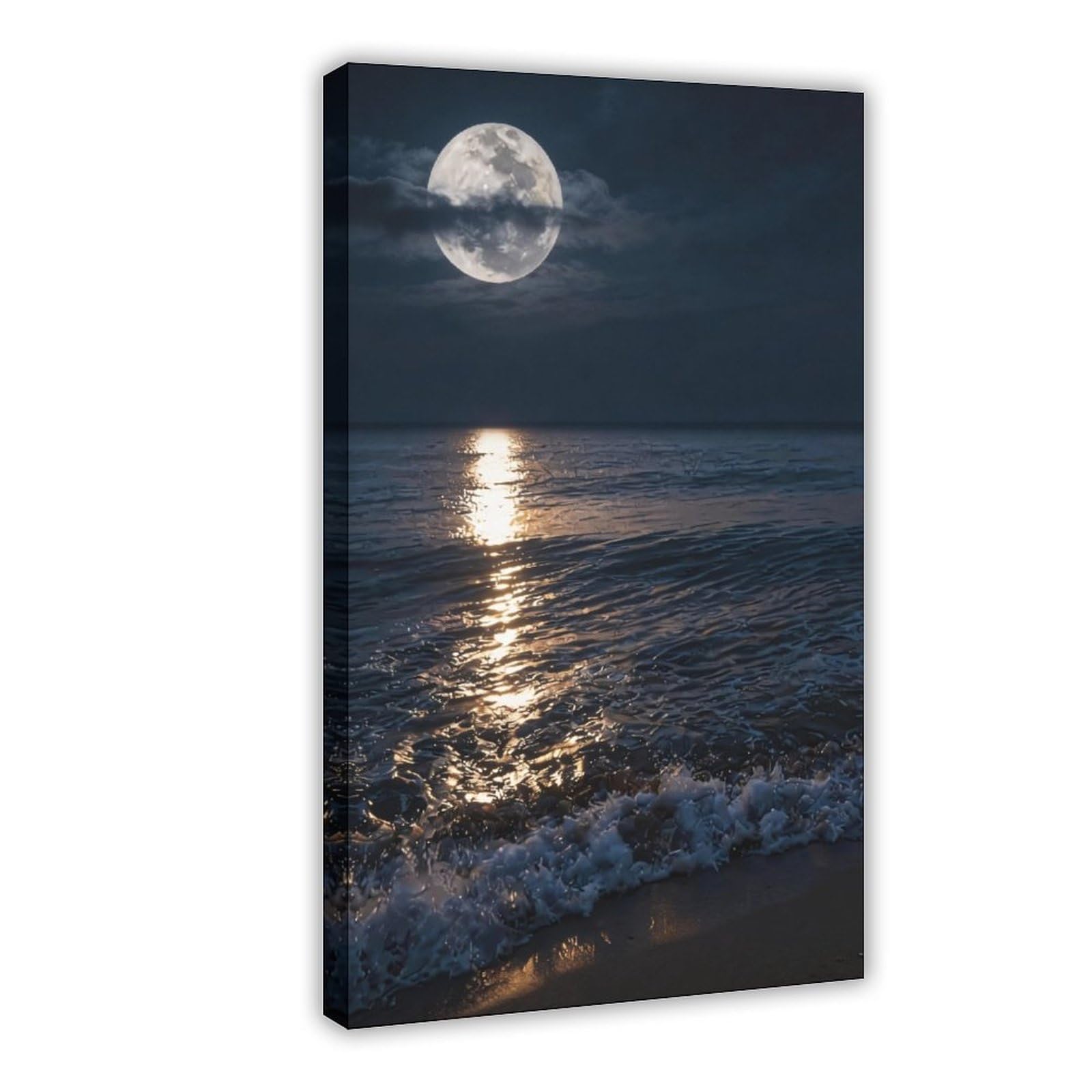 Bareronor Night Ocean And Moon Canvas Poster Bedroom Decor Landscape Office Room Decor Gift 24" L X 36" W
