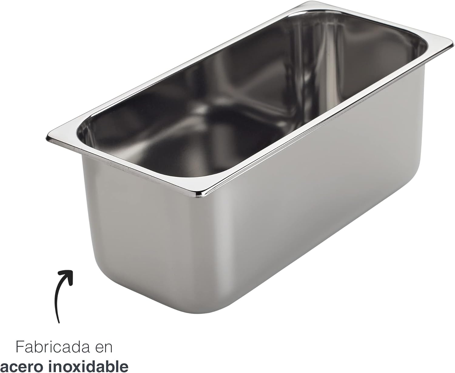 LACOR 66175 Cuvette, Container, Stainless Steel Tray 18/10, Refrigerator, Preserves Ice Cream, Shaped Edges, Stackable, Dishwasher Safe, 360x165x150mm