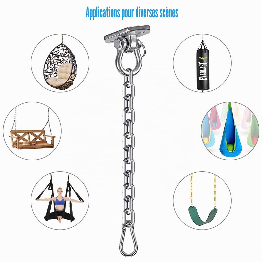 Crochet Plafond avec Chaîne, Acier Inoxydable 304 Chaise Hamac Kit de Suspension pour Balançoire, Chaise Suspendue, Yoga, Fixations Murales et Crochets de Sac de Boxe, Charge Max 450kg
