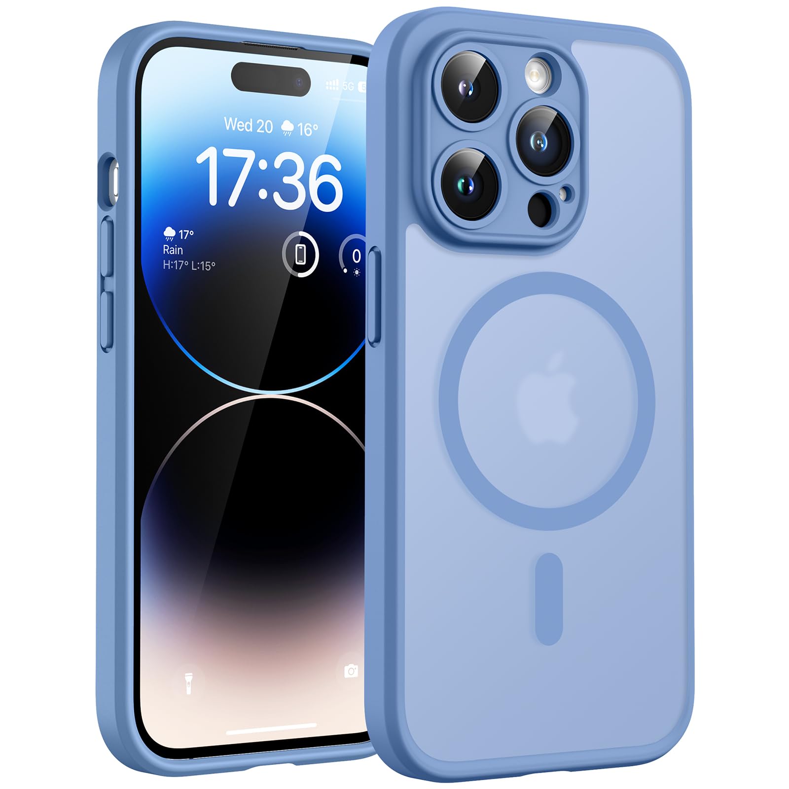 TOCOL Cover Magnetica per iPhone 14 Pro 6,1 Pollic, Compatibile con MagSafe, Protezione Fotocamera Integrata, Custodia Antiurto Traslucida Opaca, Blu Chiaro