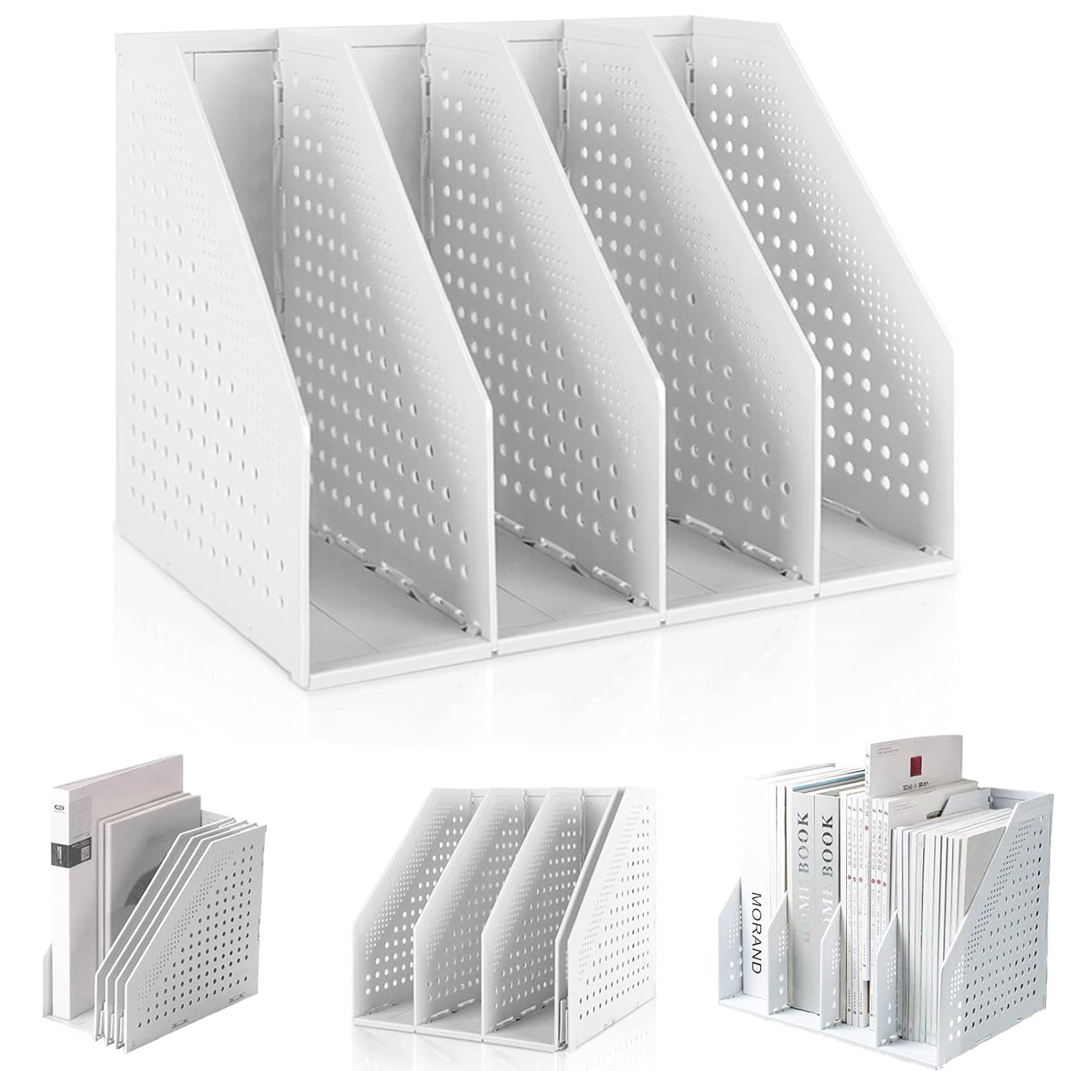 deli Plastic 4 Compartments Magazine Freestanding Holder Desk File Organizer Document Tiered Shelf Storage Rack (Light Grey) 78996