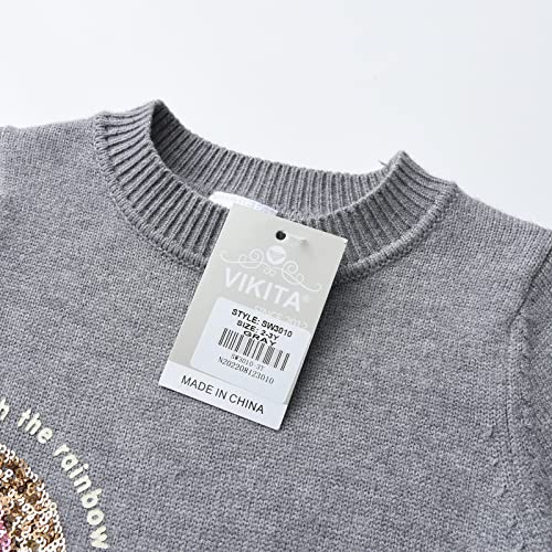 VIKITA Girls Knitted Dress Long Sleeve Sweater Tutu Tulle Party Dresses Toddler Kids Birthday Outfit3