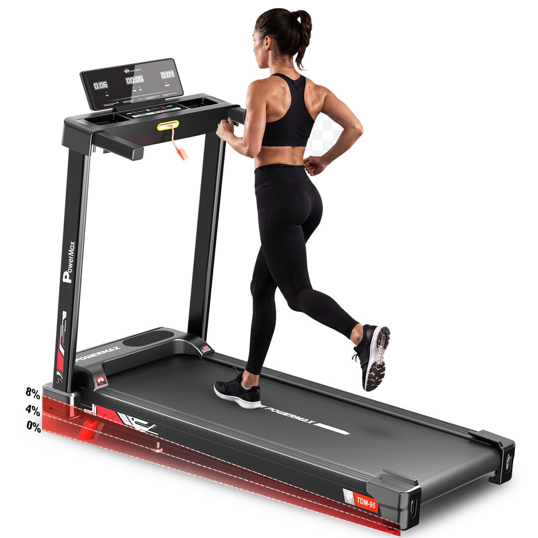 PowerMax Fitness TDM-95 4HP BLDC Motorized Treadmill for Home Use | 1.0-10 km/h Speed | 2-Level Manual Incline | Running Surface 950 x 385mm | LED Display | 12 Programs | Shock Absorption System-picture-26
