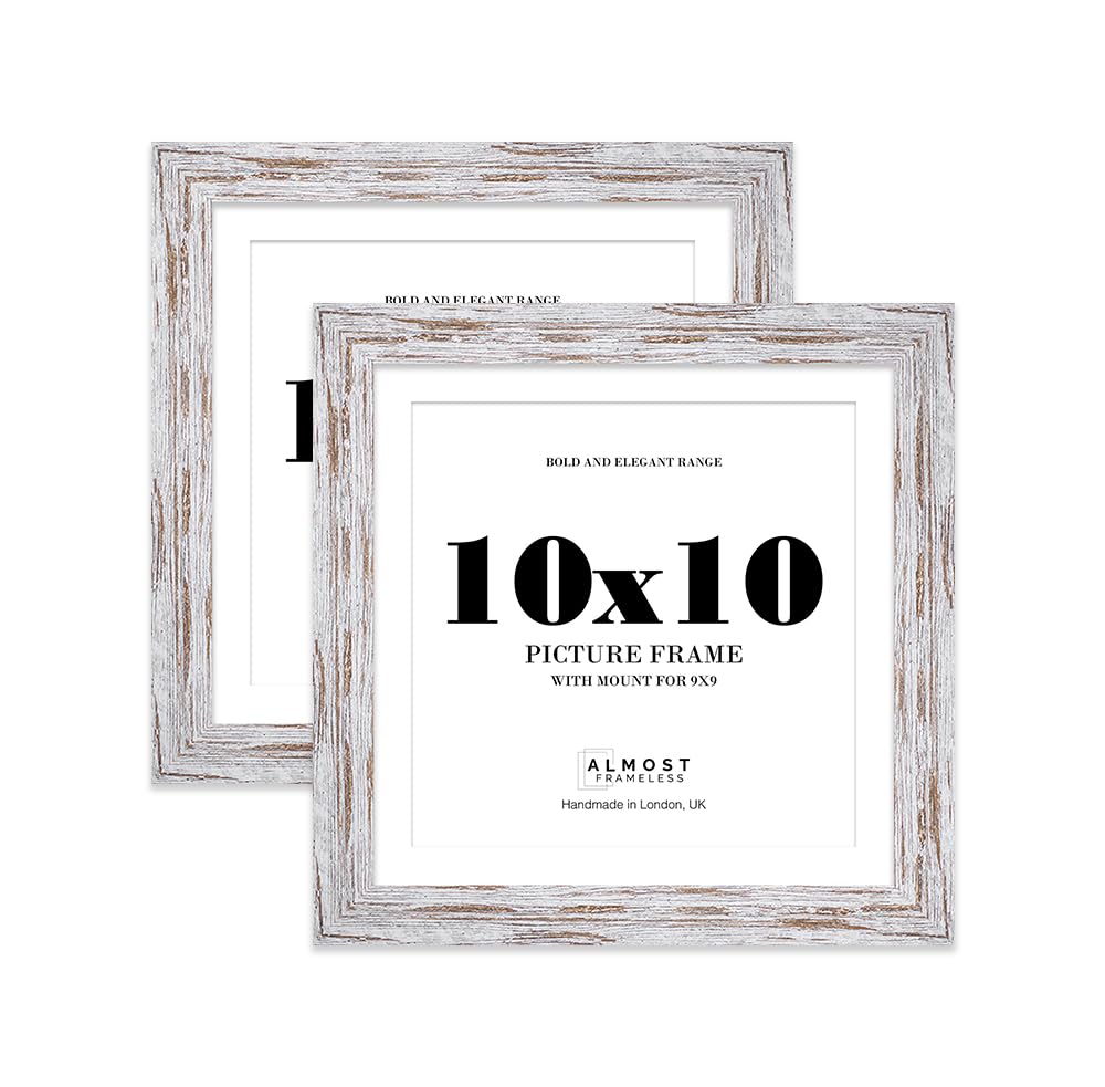 10x10 Distressed Wood Square Frame With Mount for 9x9 Pictures 28mm Edge Frame Display with Wall Hooks and Kickstand, 2 Pack