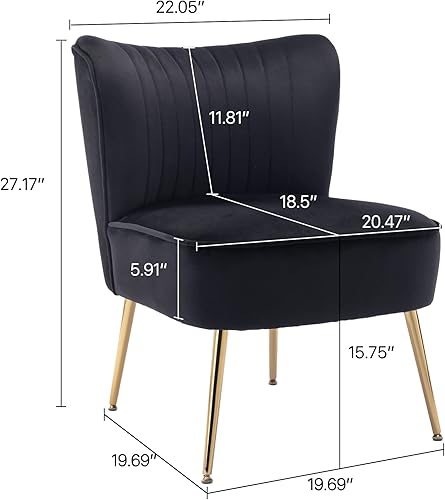 Miniatura 3 de Juego de 2 sillas decorativas de terciopelo tapizadas de línea vertical, sillas laterales copetudas con patas de metal dorado, diseño moderno, silla