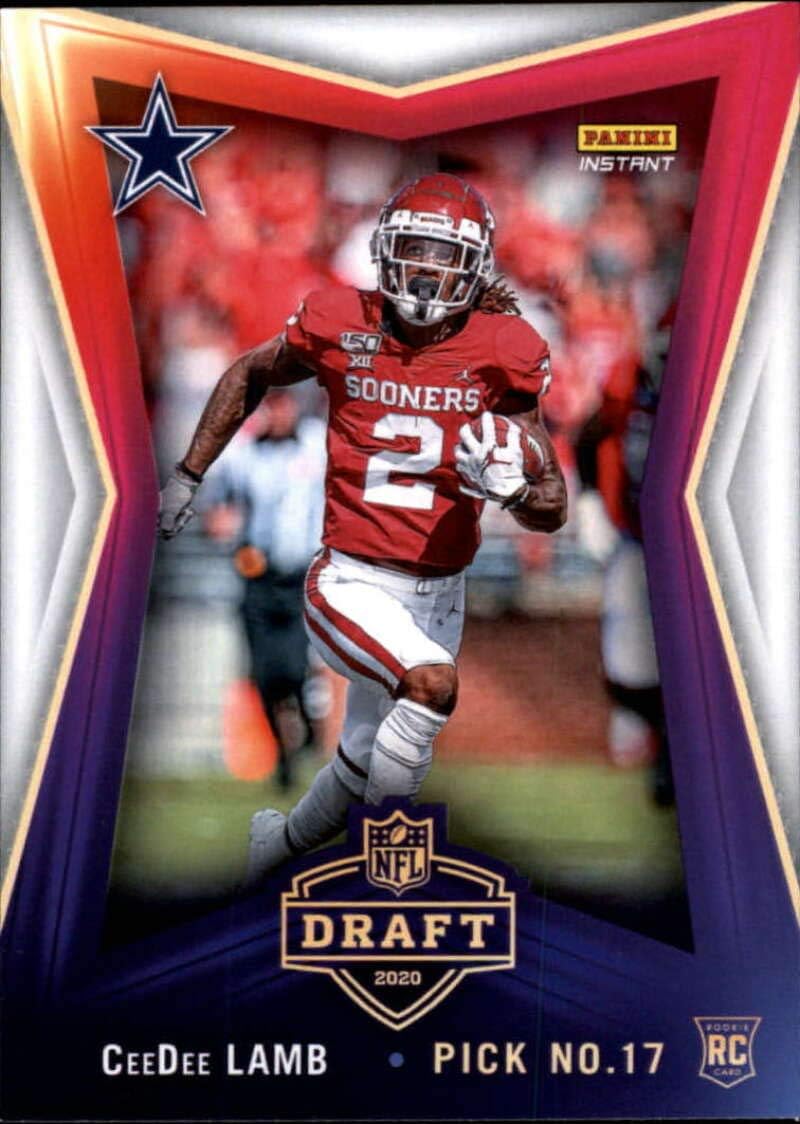 2020 Panini Instant Draft Night Football #16 CeeDee Lamb Dallas Cowboys RC Rookie Official NFL Trading Card FIRST RELEASED CARD WITH NFL LOGO LIMITED PRINT RUN (SEE SCAN BACK FOR DETAILS) Streaks on Scan are NOT on the card itself