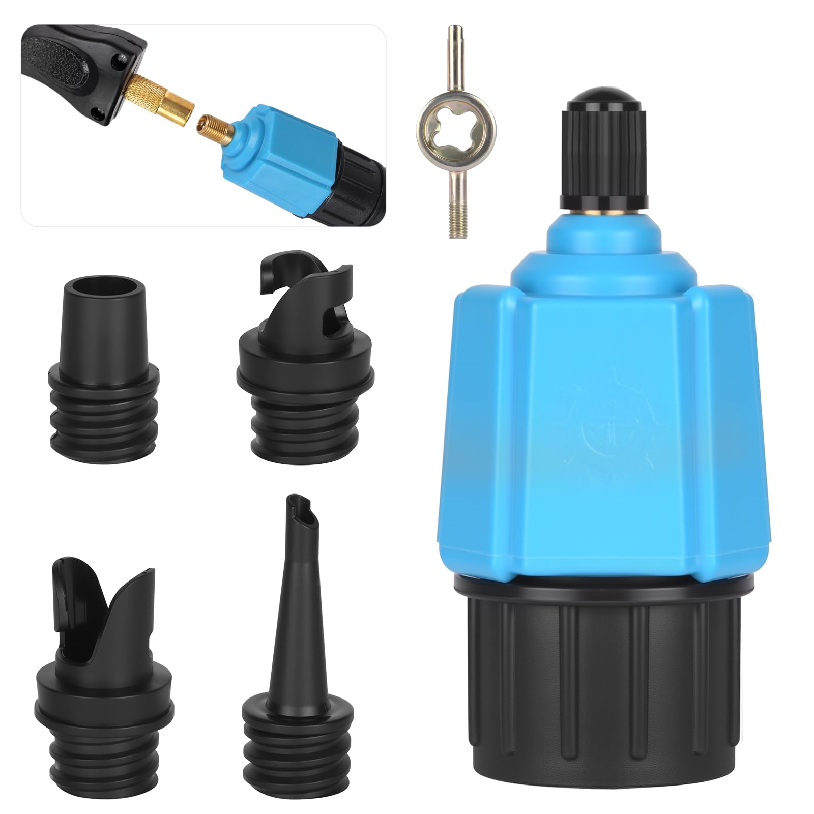 OFFCUP SUP Pump Adapter, Air Valve Converter with 4 Valve Nozzles, Universal Multifunction Air Valve Attachment for Inflatable Boat Kayak Paddle Board Inflatable Bed Dinghy