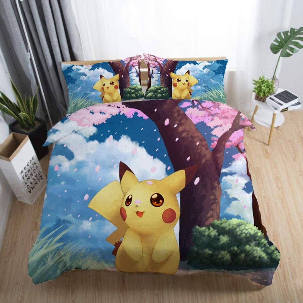 PENSHE-Quilt Sets 3D Children's 3 Piece Suit Cozy Family 3 Pcs Bedding Cover Set Quilt Sets and Pillow Shams Owl and Pikachu Suitable for Bedroom Guest Room Vacation Home 100% Polyester Full Size