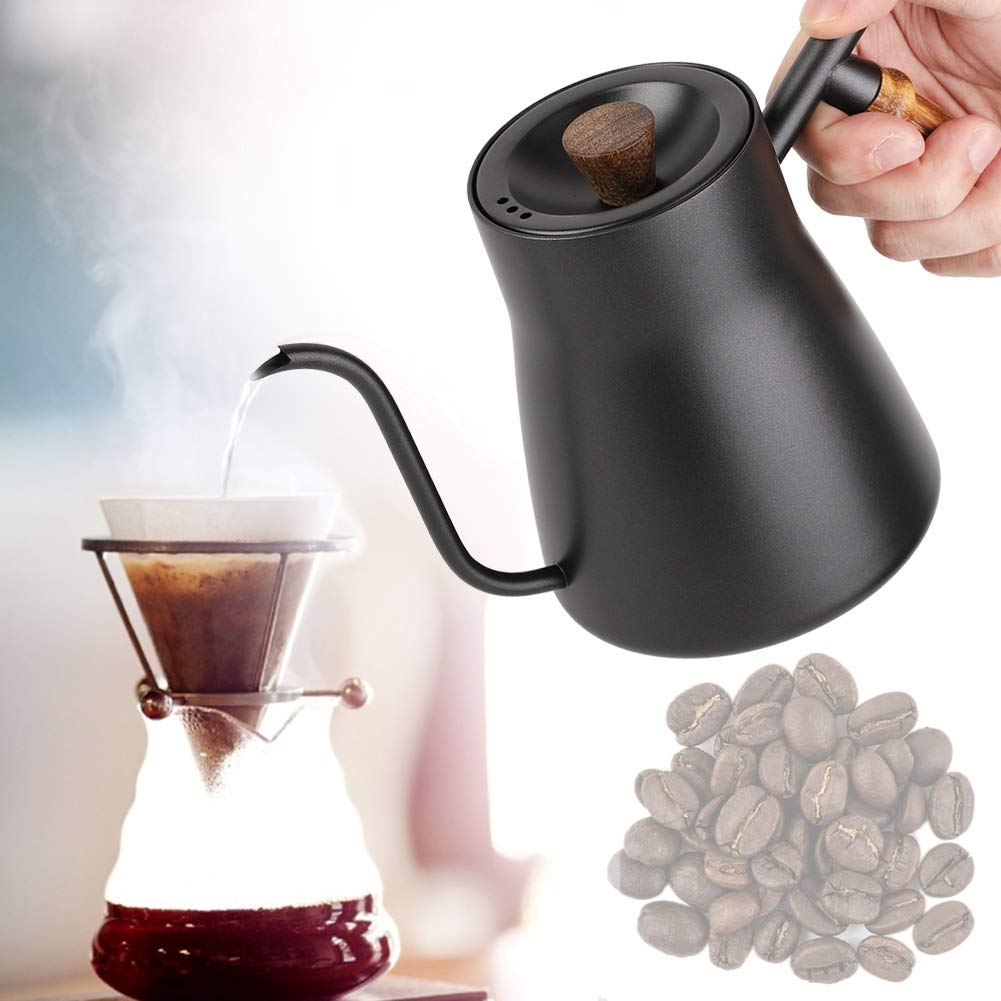 Fdit 850ml Edelstahl-Schwanenhals Teekessel über Kaffee Wasserkocher mit Holzgriff Tropfen (1#)