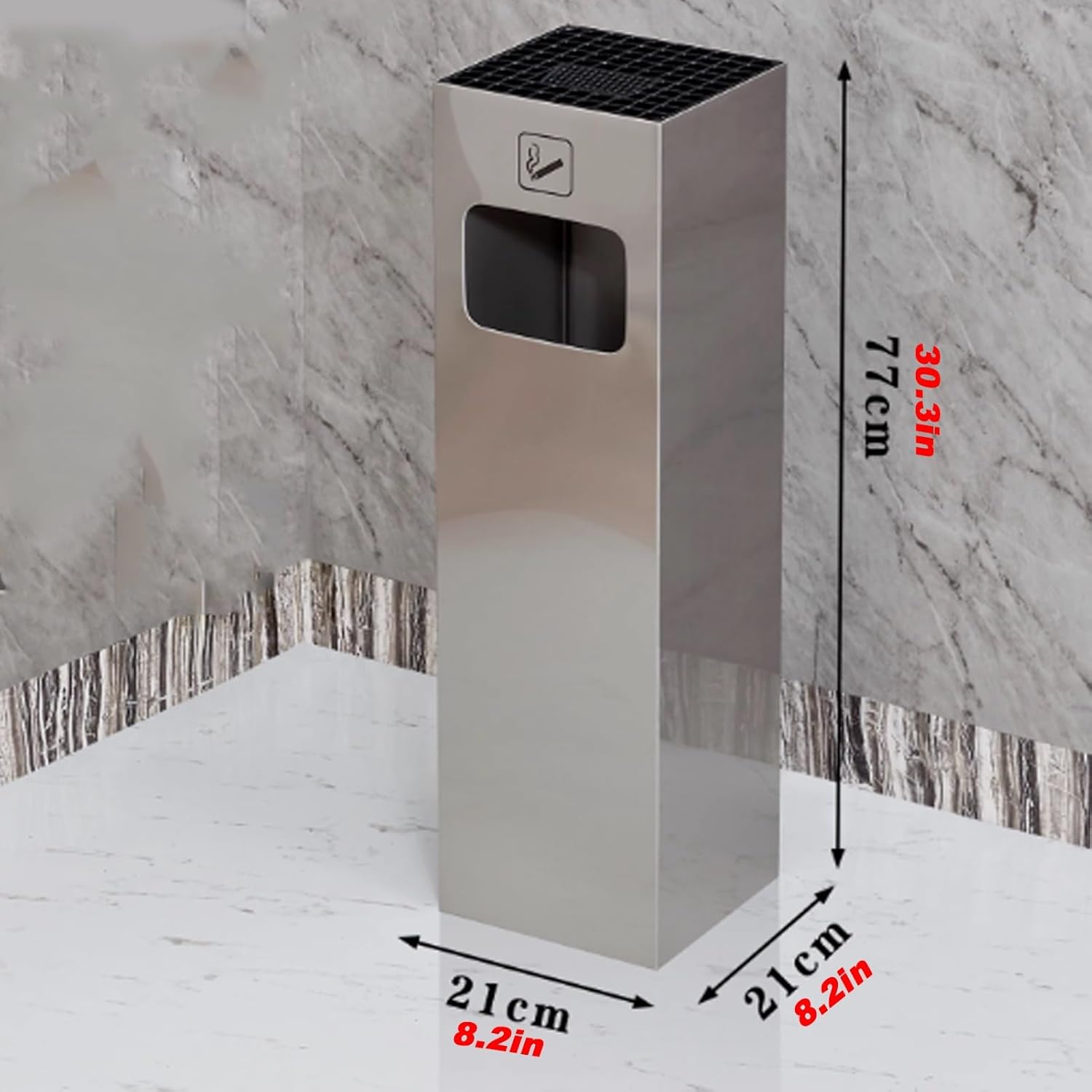 Standing Ashtray Trash Can, Cigarette Disposal Container, Stainless Steel Garbage Bin with Removable Inner Bucket for Restaurant Elevator Entrance(Black)