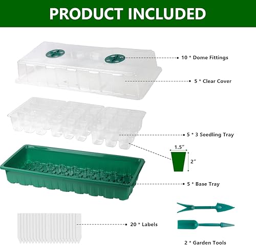 Miniatura 6 de Bandejas de inicio de semillas, kit de germinación de plantas XL gruesas con cúpula de humedad, bandejas de cultivo duraderas para invernadero y