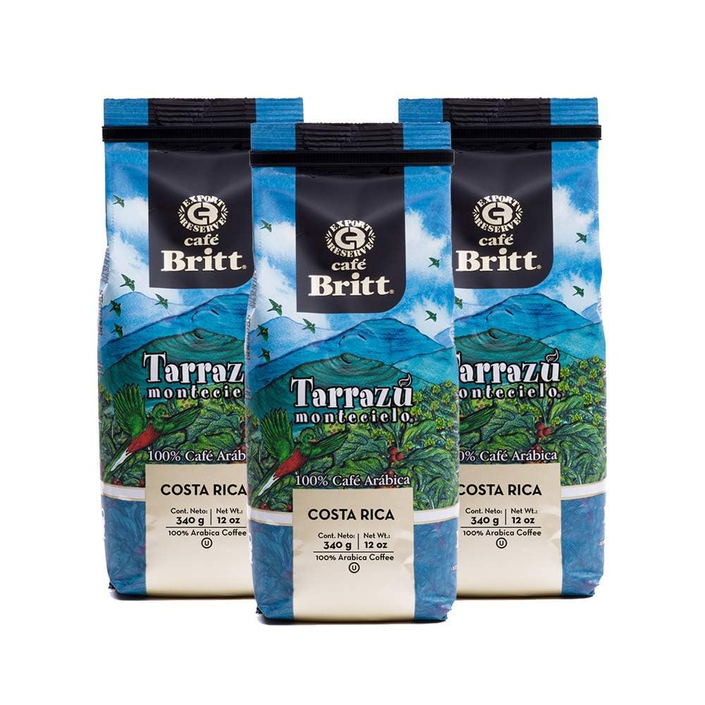 Cafe Britt® - Kawa Kostarykańska Tarrazu Montecielo (360 g) (3-Pack) - Kawa w ziarnach, Kawa Arabica, Kosher, Bez Glutenu, 100% Gourmet & Średnio Palona
