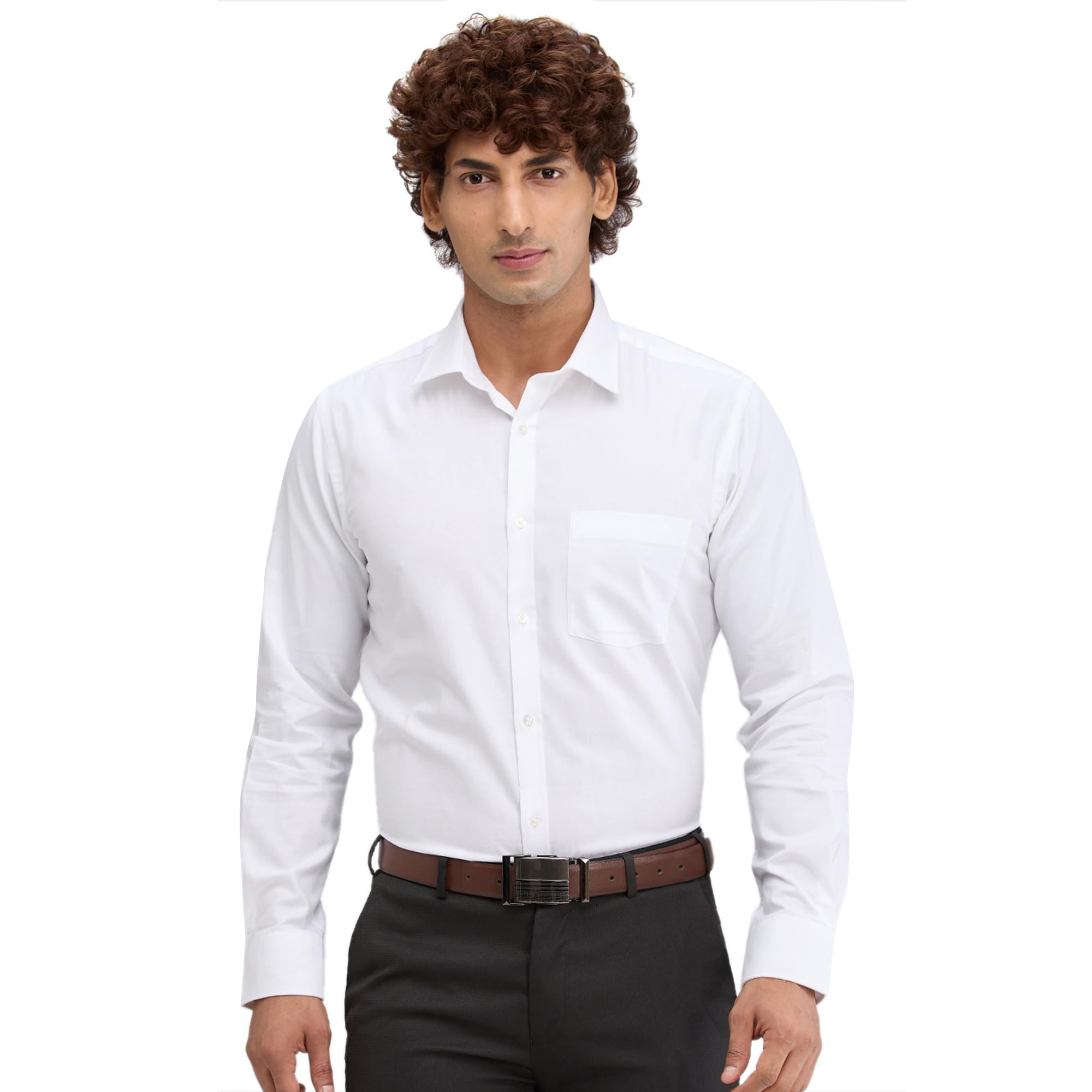 park avenue Men Slim Fit Structure Pattern Pure Cotton Semi Cutaway Collar | Full Sleeve Formal Shirt | White-picture-41