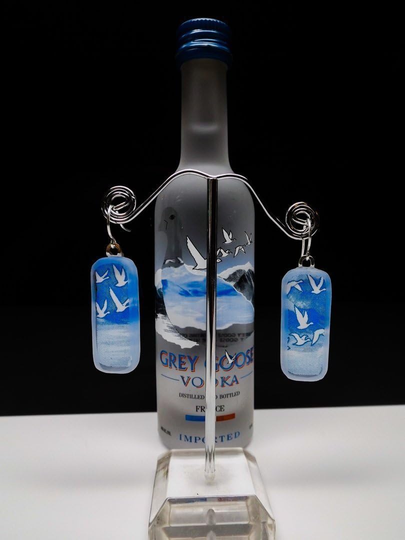 Grey Goose Blue Reversible Glass Bottle Earrings