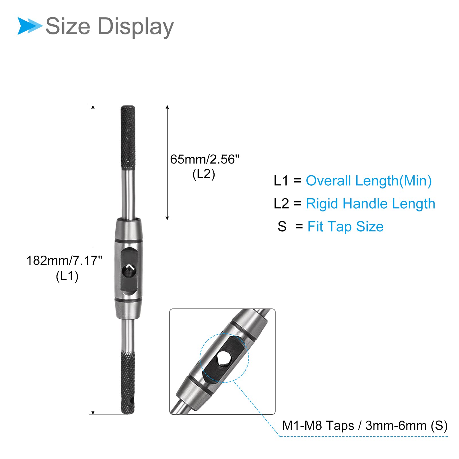 CoCud Tap Wrench, M1-M8 Size, Single End Wrench, Steel Handle, Die-Casting Body, Adjustable Jaws, Great Leverage - Image 2