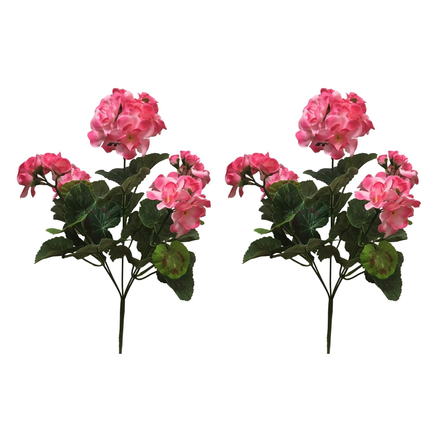 Silk Artificial Fake Geraniums Flowers Bush Realistic for Outdoor Planters, Cemetery Graves & Memorials- Arrangements (2, Pink)