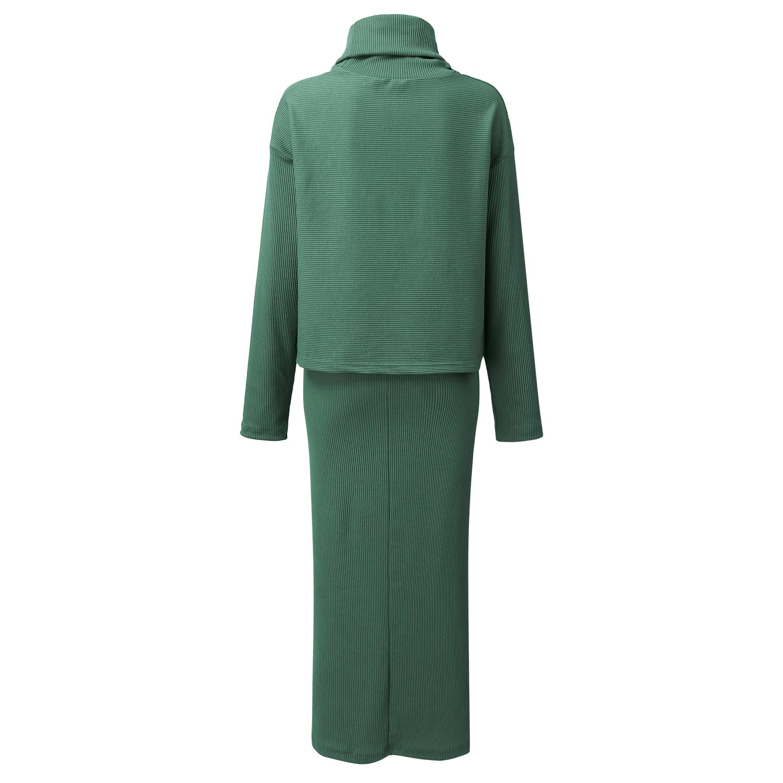 Vestido de punto para mujer, traje de dos piezas, cuello alto, suéter de jersey y falda de punto, falda lápiz, bodycon elástico, 2 unidades, otoño e invierno, elástico, bodycon minivestido