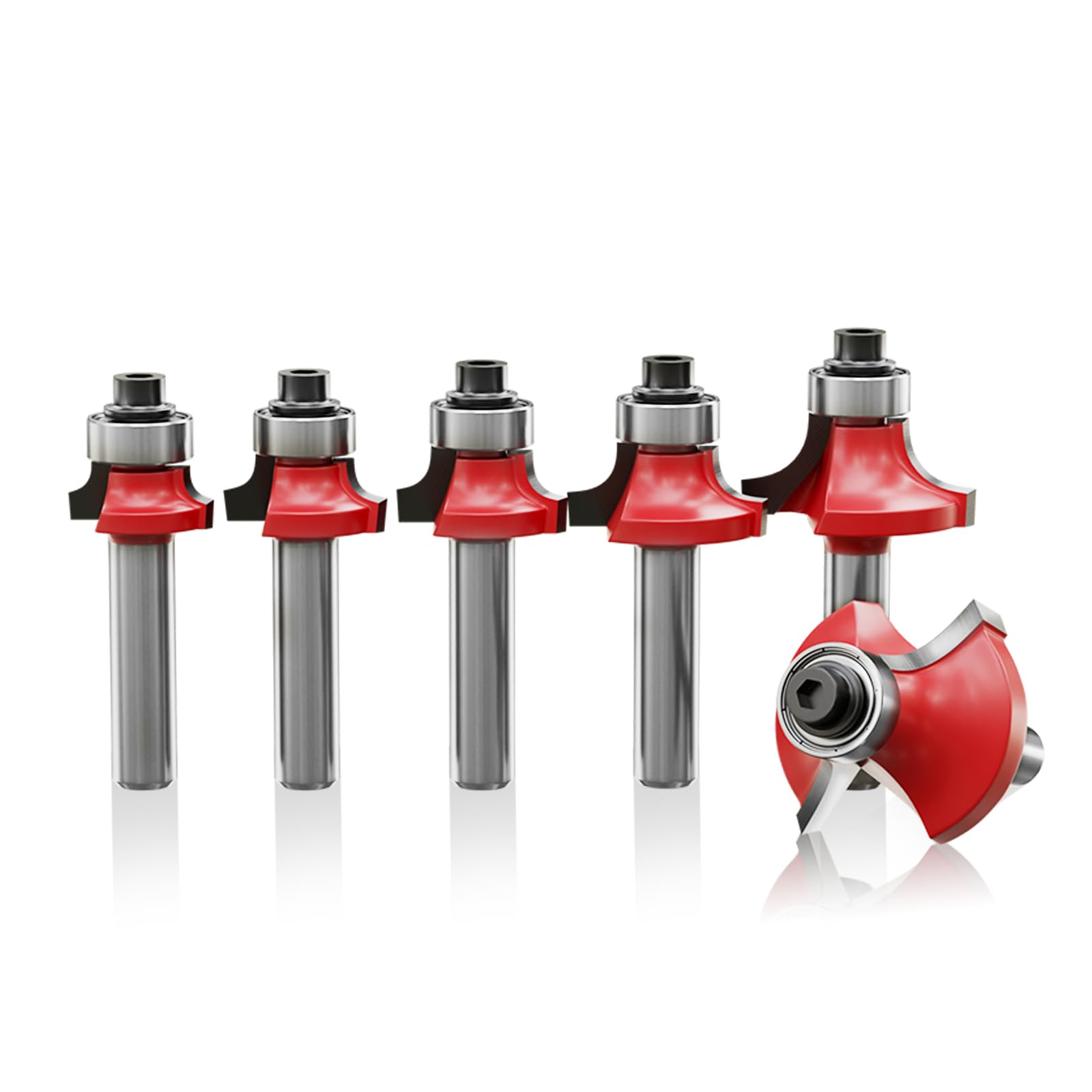 CSOOM 6 Stück 8mm Schaft Abrundfräser Standard Rundfräser Set, Hartmetall Runde Über Fräser Bits Oberfräsen-Bits Kantenfräser Radiusfräser für die Holzbearbeitung