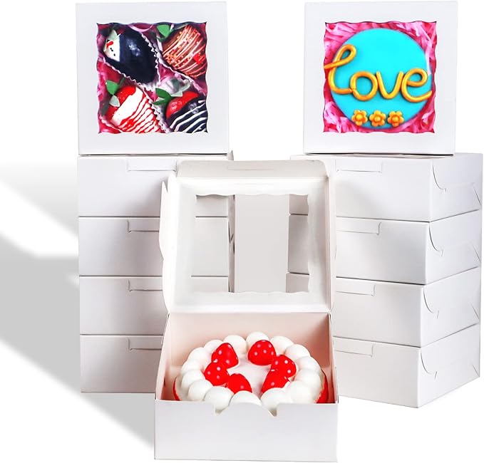 SLShePack 100 Pack Bakery Boxes 5x5x2 Inches Cookies Boxes Strawberries