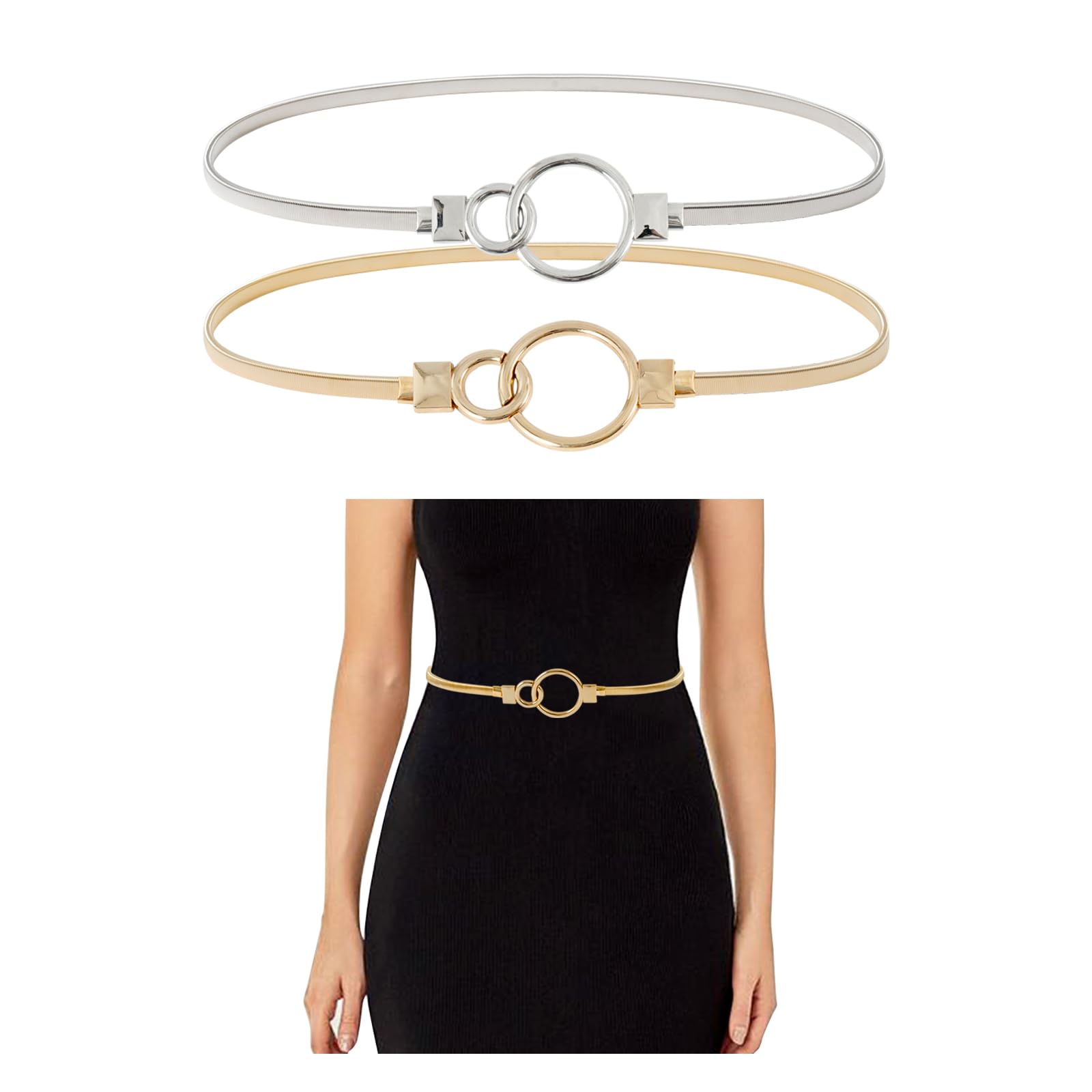 E-CloverE-Clover Womens Fashion Metal Stretch Waist Skinny Belt Waistband